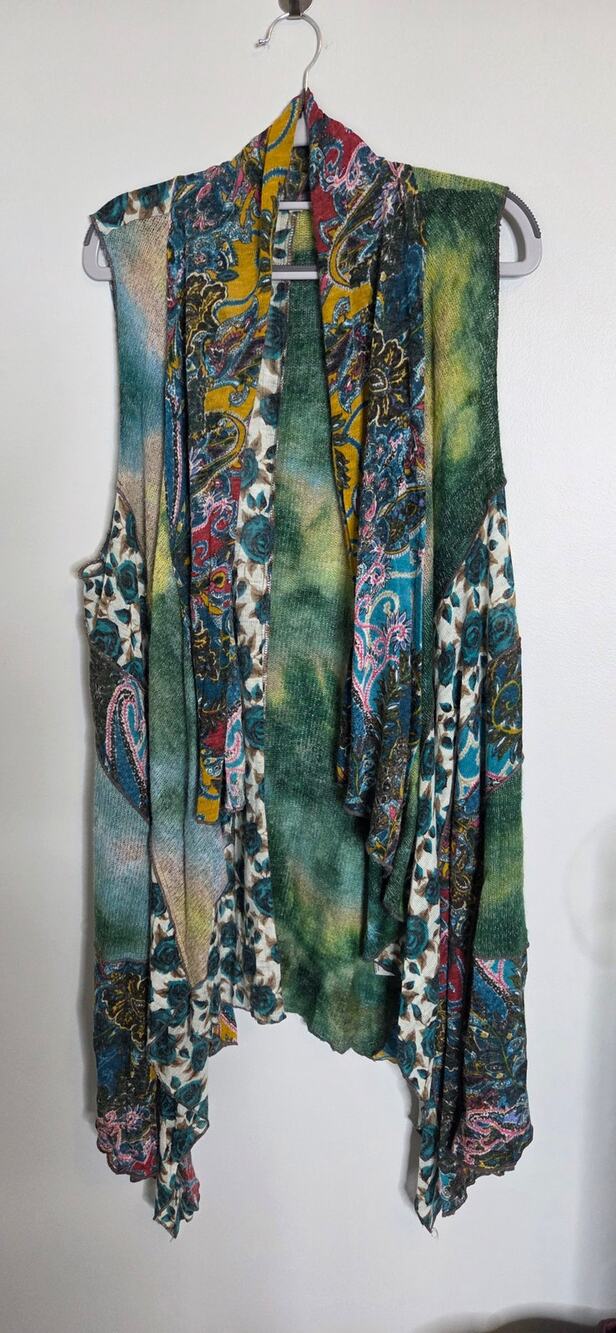 Boho Patchwork Floral Paisley Open Knit Long Vest